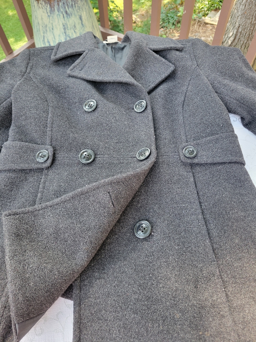 ST JOHN'S BAY Wool Blend Double-Breasted Peacoat Charcoal small